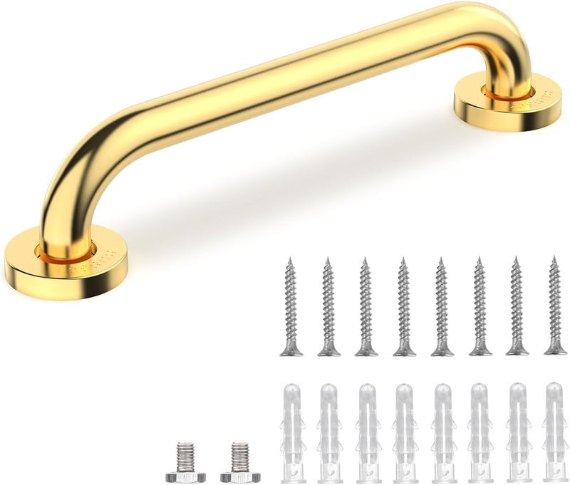 MFE Grab Bar for Bathtubs and Showers - 12" Gold Handicap Bathroom Safety Handrail for Elderly - Wall Senior Stainless Steel Rail Handle for Tub, Toilet, Bath, Kitchen, Bedroom and Step - Image 1